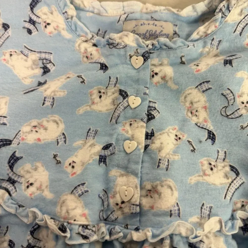 Lanz of Salzburg Nightgown 2X Blue Kitten Print Cotton Long Sleeve